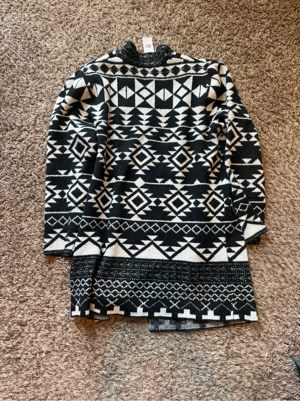 NWT Frye Aztec Geometric Open Front Longline Cardigan Sweater Black White XL - Picture 2 of 3